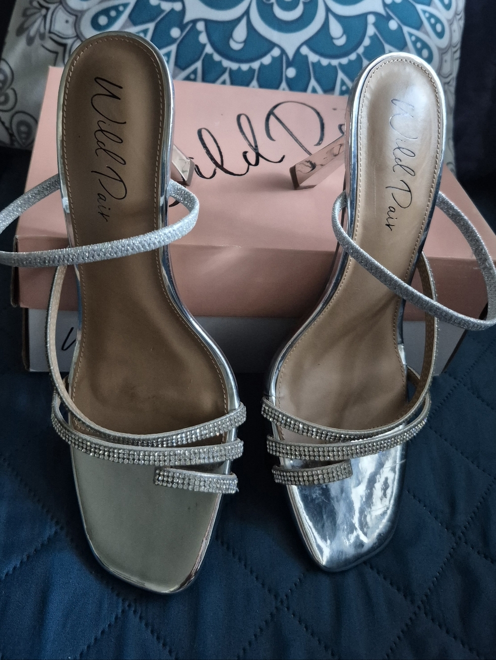 Wild Pair Silver Rhinestone Strappy Heeled Sandals